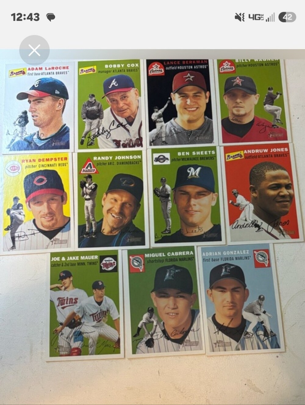 Topps Heritage Baseball Card Lot 24+ Stars HOF Cabrera Johnson Glavine Mauer